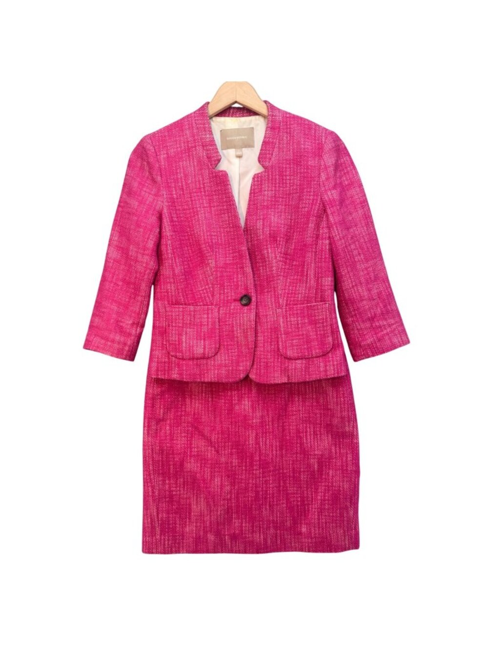 Banana Republic Tweed Skirt Suit Womens Hot Pink Cotton 2 Piece Size 0-2